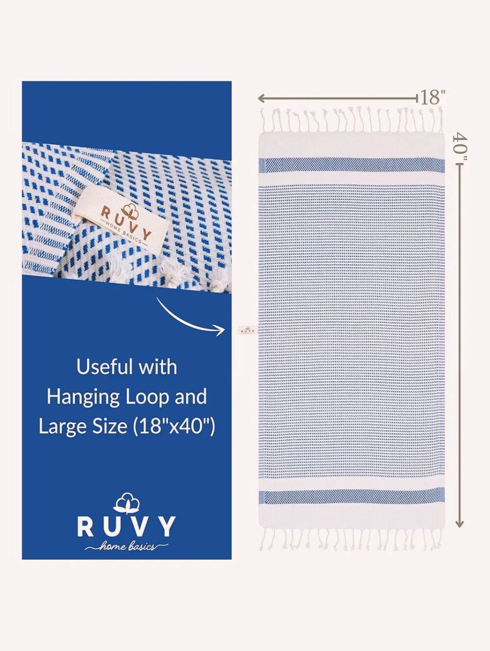 Ruvy NWT 4pk Turkish Cotton Stripe Hand Towels In Cream/Blue 18